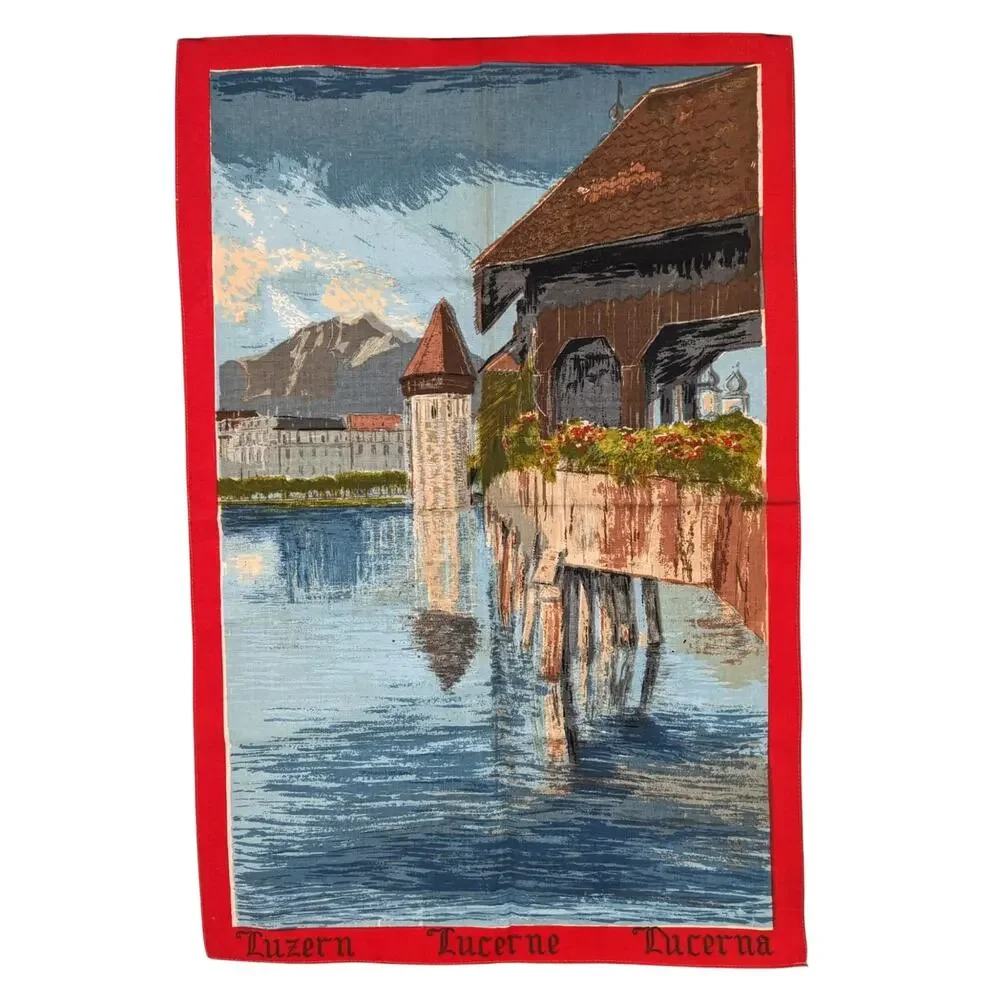 Vintage 1960's TEA TOWELS Lucerne Switzerland & Stratford Upon Avon Tibor Reich